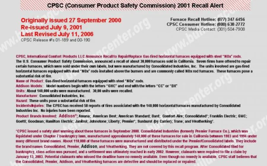 2000 Consolidated Recall